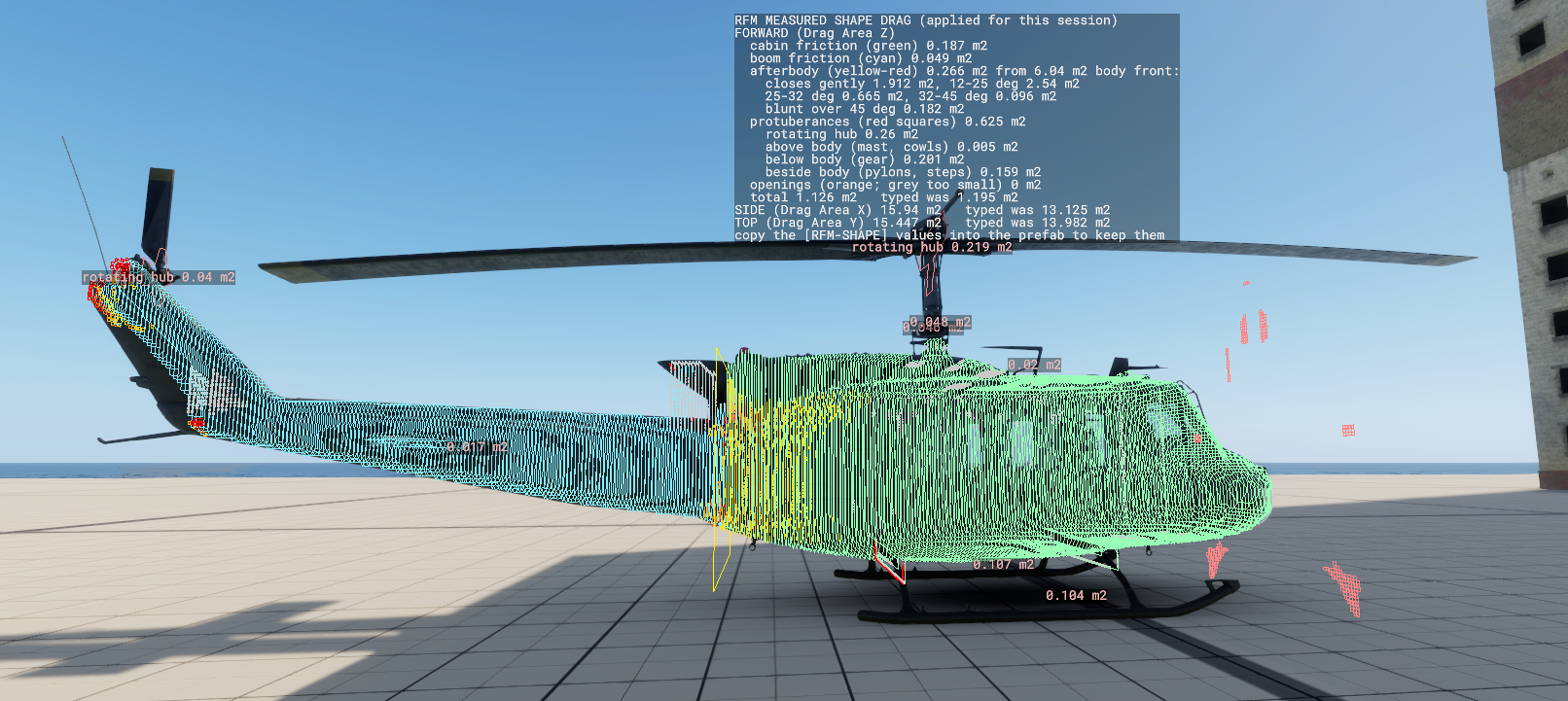 Measure Airframe Shape running: slice outlines and the drag panel.