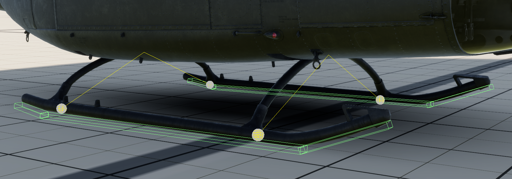 UH-1H skid supports and contact areas shown by Draw Ground.